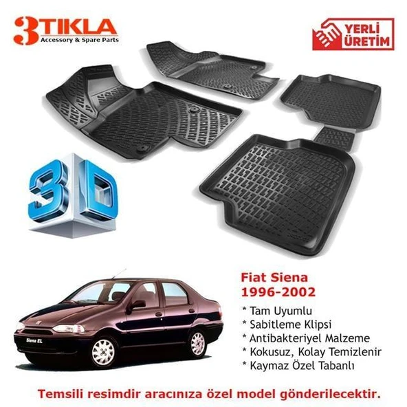 Fiat Siena 1996-2002 Premium 3D Havuzlu Paspas Seti ürün görseli 1
