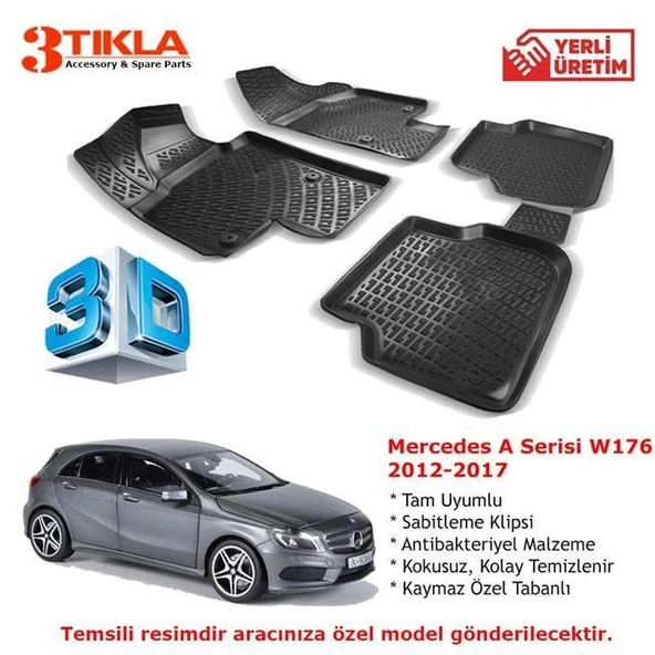 Mercedes A Serisi W176 2012-2017 Premium 3D Havuzlu Paspas Seti ürün görseli 1