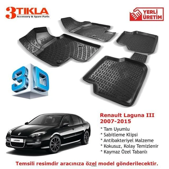 Renault Laguna III 2007-2015 Premium 3D Havuzlu Paspas Seti ürün görseli 1