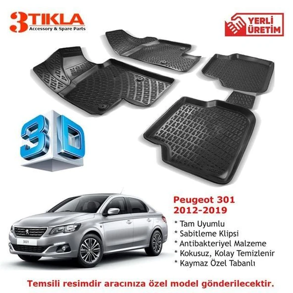Peugeot 301 2012-2019 Premium 3D Havuzlu Paspas Seti ürün görseli 1