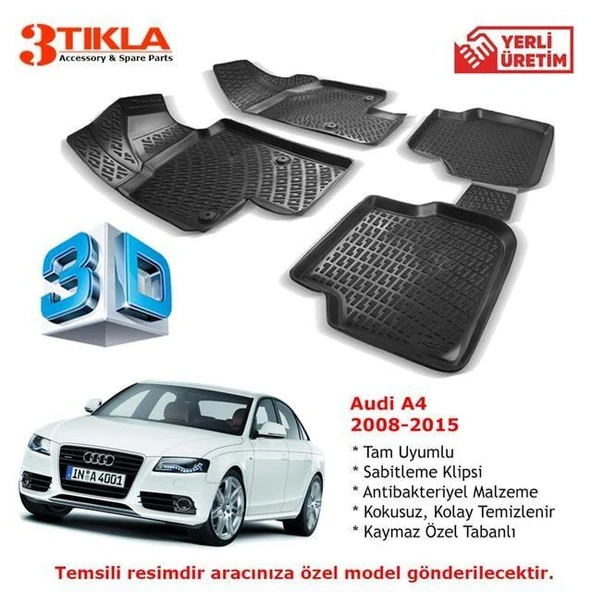 Audi A4 2008-2015 Premium 3D Havuzlu Paspas Seti ürün görseli 1