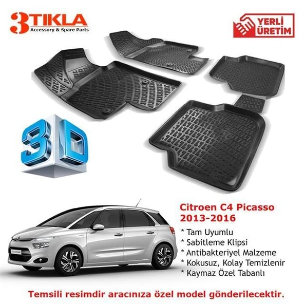 Citroen C4 Picasso 2013-2016 Premium 3D Havuzlu Paspas Seti ürün görseli 1