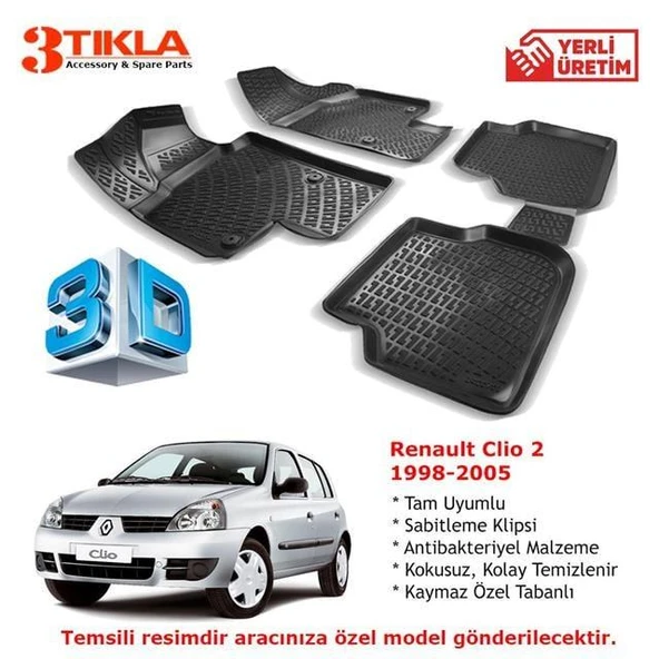 Renault Clio 2 1998-2005 Premium 3D Havuzlu Paspas Seti ürün görseli 1