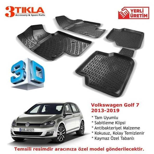 Volkswagen Golf  7 2013-2019 Premium 3D Havuzlu Paspas Seti ürün görseli 1