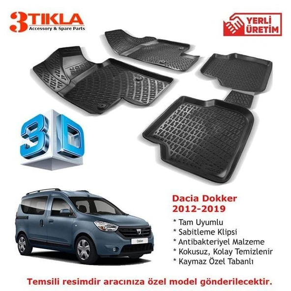 Dacia Dokker 2012-2019 Premium 3D Havuzlu Paspas Seti ürün görseli 1