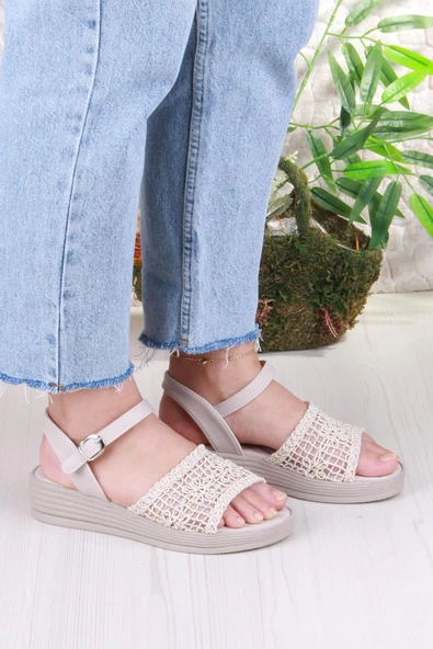 Fort 05-2001 Soft Rahat Toka Detaylı Dantel Örgülü Kadın Sandalet - Resim 9