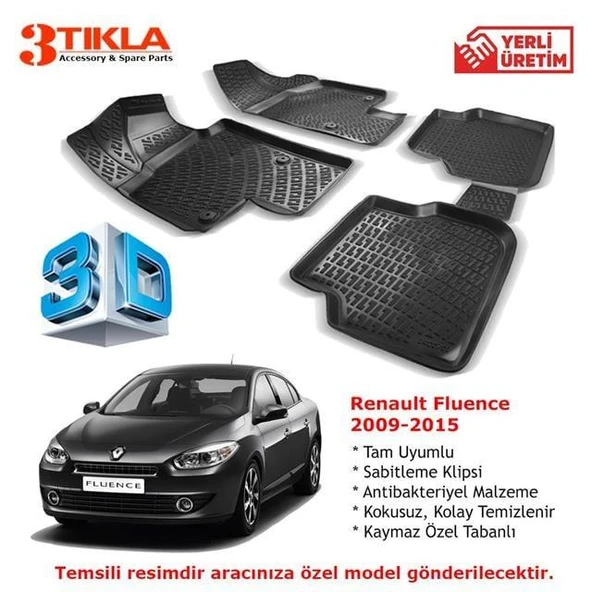 Renault Fluence 2009-2015 Premium 3D Havuzlu Paspas Seti ürün görseli 1