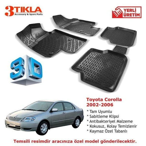 Toyota Corolla 2002-2006 Premium 3D Havuzlu Paspas Seti ürün görseli 1