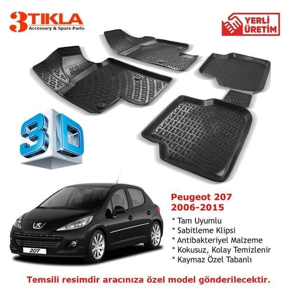 Peugeot 207 2006-2015 Premium 3D Havuzlu Paspas Seti ürün görseli 1