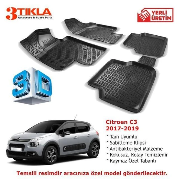 Citroen C3 2017-2019 Premium 3D Havuzlu Paspas Seti ürün görseli 1