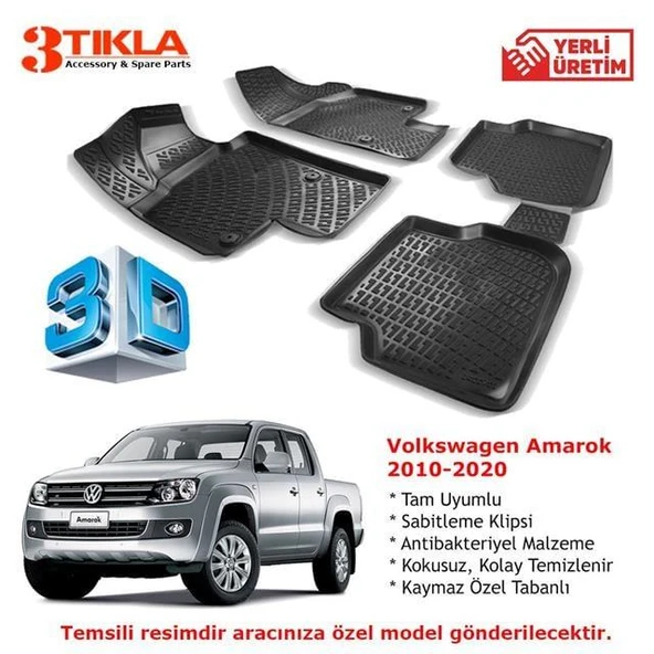Volkswagen Amarok 2010-2020 Premium 3D Havuzlu Paspas Seti ürün görseli 1