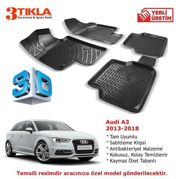 Audi A3 8V 2013-2016 Premium 3D Havuzlu Paspas Seti ürün görseli 1