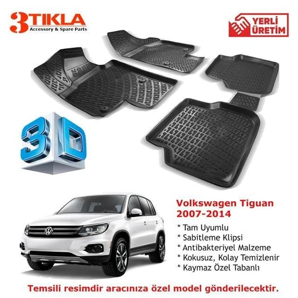 Volkswagen Tiguan 2007-2015 Premium 3D Havuzlu Paspas Seti ürün görseli 1