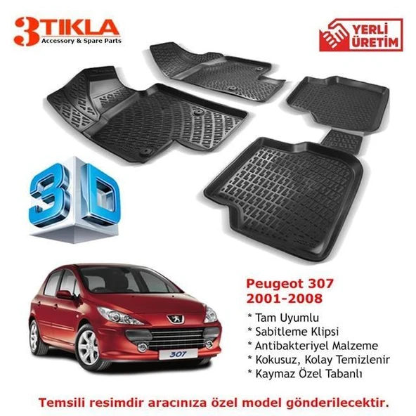 Peugeot 307 2001-2008 Premium 3D Havuzlu Paspas Seti ürün görseli 1