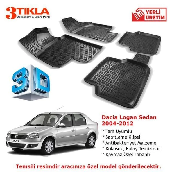 Dacia Logan Sedan 2004-2012 Premium 3D Havuzlu Paspas Seti ürün görseli 1