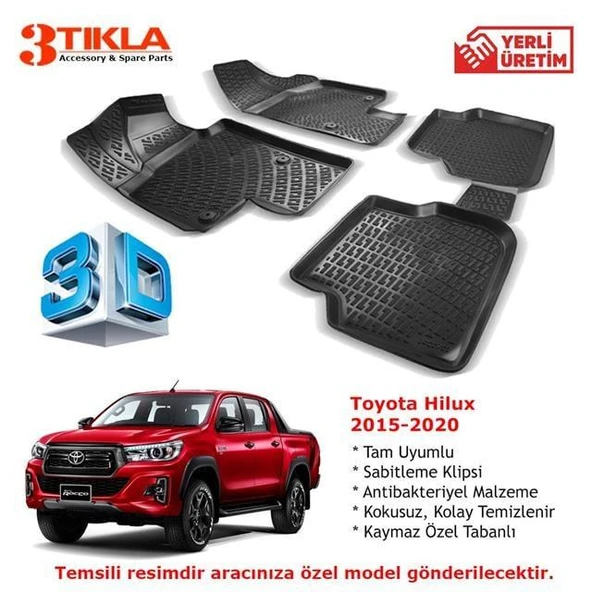 Toyota Hilux 2015-2020 Premium 3D Havuzlu Paspas Seti ürün görseli 1