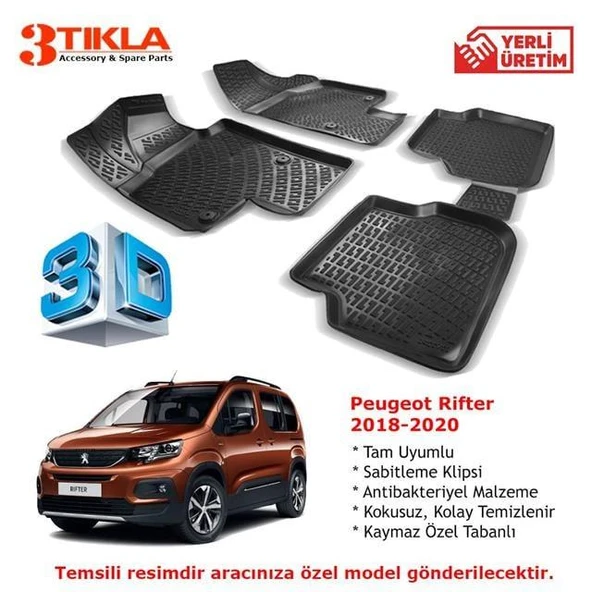 Peugeot Rifter 2018-2020 Premium 3D Havuzlu Paspas Seti ürün görseli 1