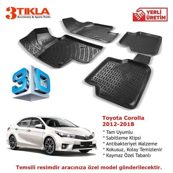 Toyota Corolla 2012-2018 Premium 3D Havuzlu Paspas Seti ürün görseli 1