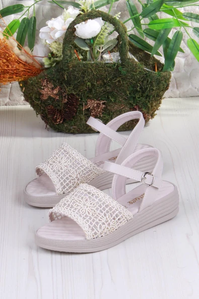 Fort 05-2001 Soft Rahat Toka Detaylı Dantel Örgülü Kadın Sandalet - Resim 11