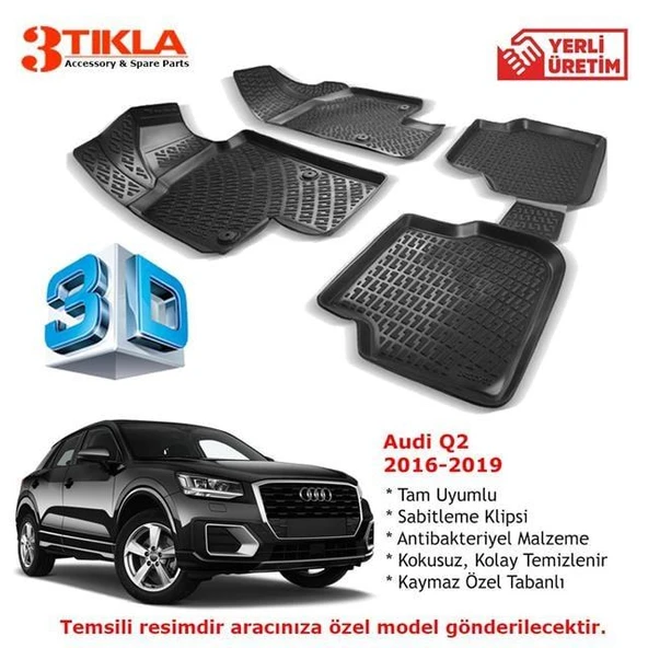 Audi Q2 2015-2019 Premium 3D Havuzlu Paspas Seti ürün görseli 1