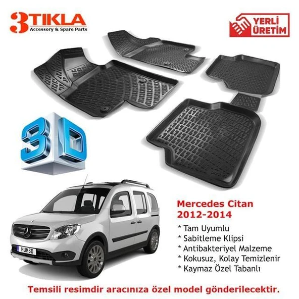 Mercedes Citan 2012-2014 Premium 3D Havuzlu Paspas Seti ürün görseli 1