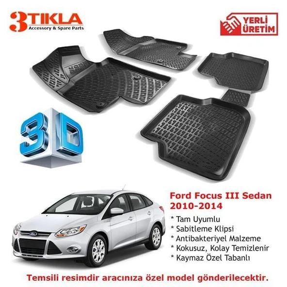 Focus III Sedan 2010-2014 Premium 3D Havuzlu Paspas Seti ürün görseli 1