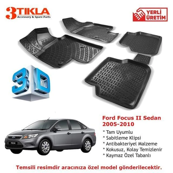 Focus II Sedan 2005-2010 Premium 3D Havuzlu Paspas Seti ürün görseli 1