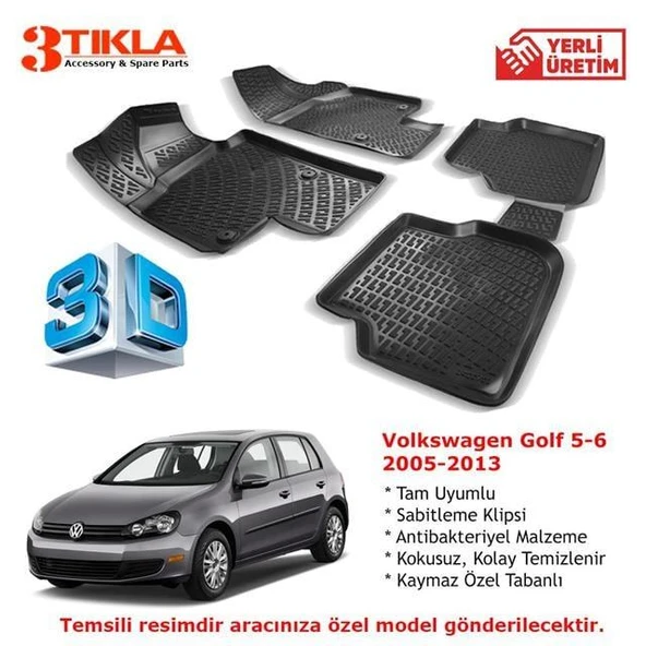 Volkswagen Golf 5-6 2005-2013 Premium 3D Havuzlu Paspas Seti ürün görseli 1