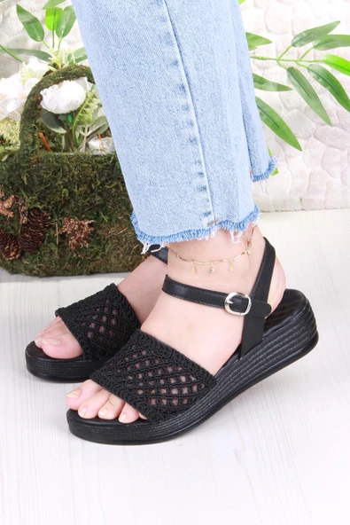 Fort 05-2001 Soft Rahat Toka Detaylı Dantel Örgülü Kadın Sandalet - Resim 2