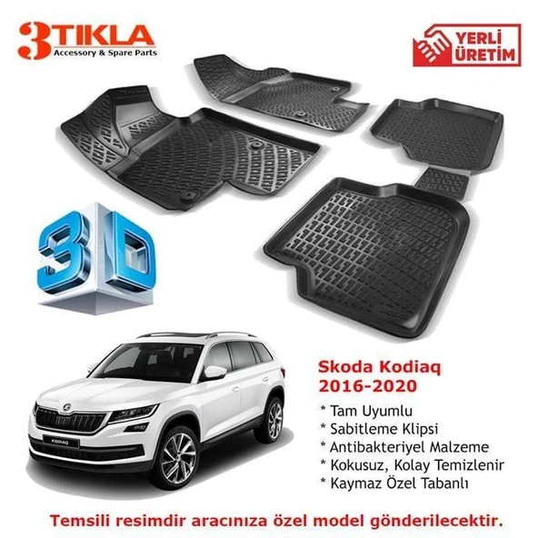 Skoda Kodiaq 2016-2020 Premium 3D Havuzlu Paspas Seti ürün görseli 1