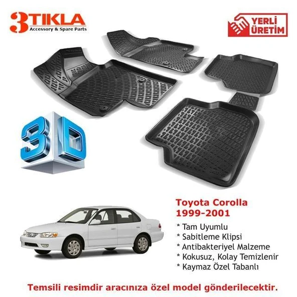 Toyota Corolla 1999-2001 Premium 3D Havuzlu Paspas Seti ürün görseli 1
