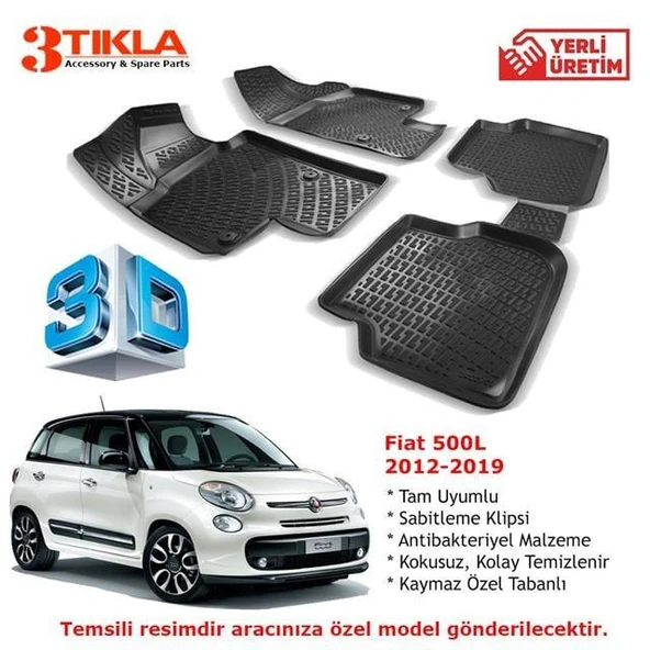Fiat 500L 2012-2019 Premium 3D Havuzlu Paspas Seti ürün görseli 1