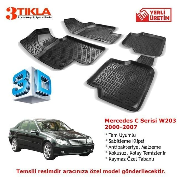 Mercedes C Serisi W203 2000-2007 Premium 3D Havuzlu Paspas Seti - 1