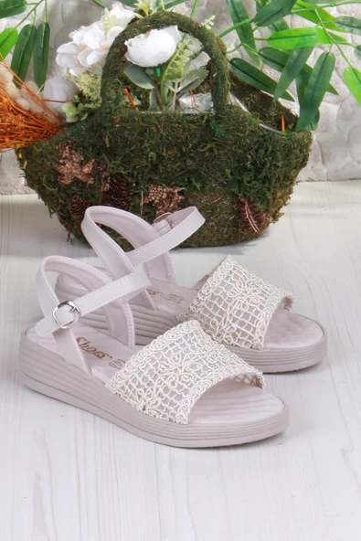 Fort 05-2001 Soft Rahat Toka Detaylı Dantel Örgülü Kadın Sandalet - Resim 10