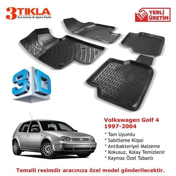 Volkswagen Golf 4 1997-2004 Premium 3D Havuzlu Paspas Seti ürün görseli 1