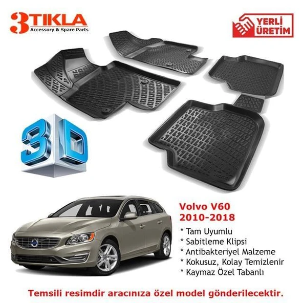 Volvo V60 2010-2018 Premium 3D Havuzlu Paspas Seti ürün görseli 1