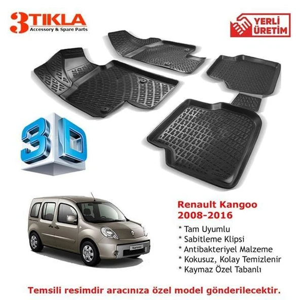 Renault Kangoo 2008-2016 Premium 3D Havuzlu Paspas Seti ürün görseli 1
