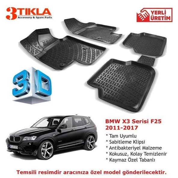 BMW X3 Serisi F25 2011-2017 Premium 3D Havuzlu Paspas Seti ürün görseli 1