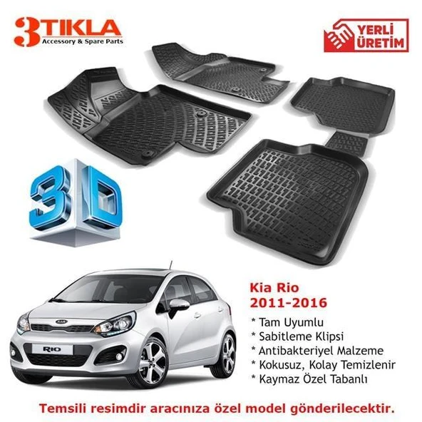 Kia Rio 2011-2016 Premium 3D Havuzlu Paspas Seti ürün görseli 1