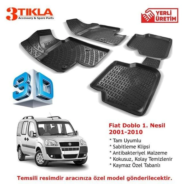 Fiat Doblo 2001-2010 Premium 3D Havuzlu Paspas Seti ürün görseli 1