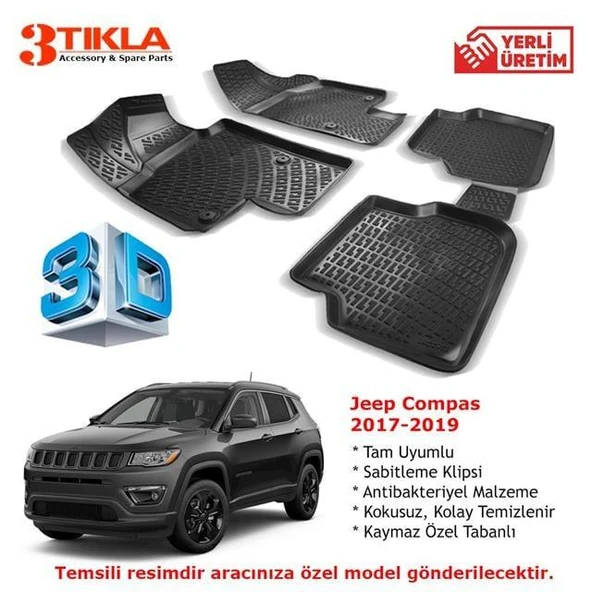 Jeep Compas 2017-2019 Premium 3D Havuzlu Paspas Seti ürün görseli 1