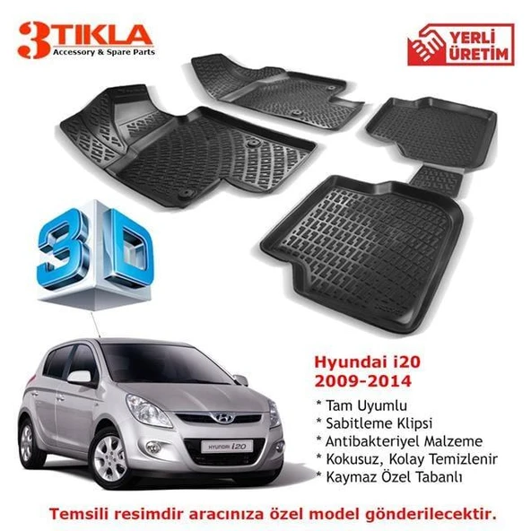 Hyundai İ20 2009-2014 Premium 3D Havuzlu Paspas Seti ürün görseli 1