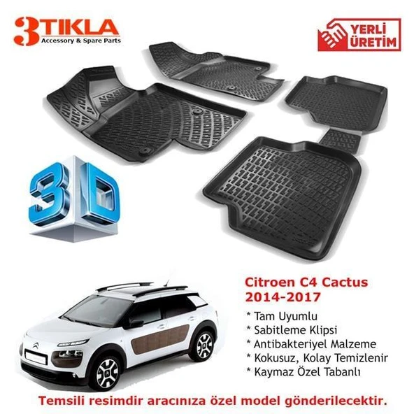 Citroen C4 Cactus 2014-2017 Premium 3D Havuzlu Paspas Seti ürün görseli 1