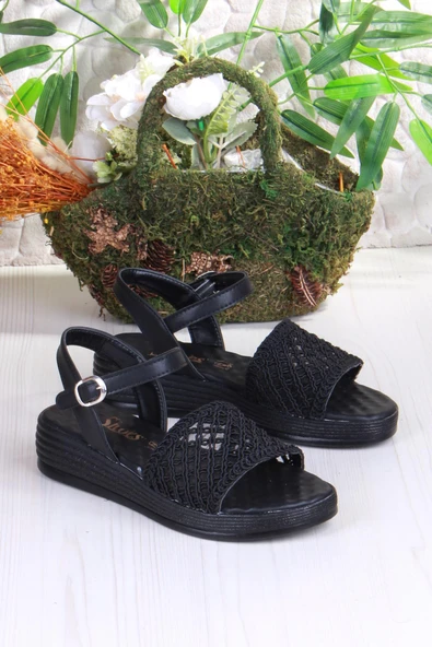 Fort 05-2001 Soft Rahat Toka Detaylı Dantel Örgülü Kadın Sandalet - Resim 4