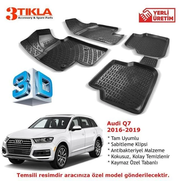 Audi Q7 2016-2020 Premium 3D Havuzlu Paspas Seti ürün görseli 1
