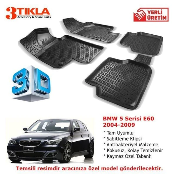 BMW 5 Serisi E60 2004-2009 Premium 3D Havuzlu Paspas Seti ürün görseli 1