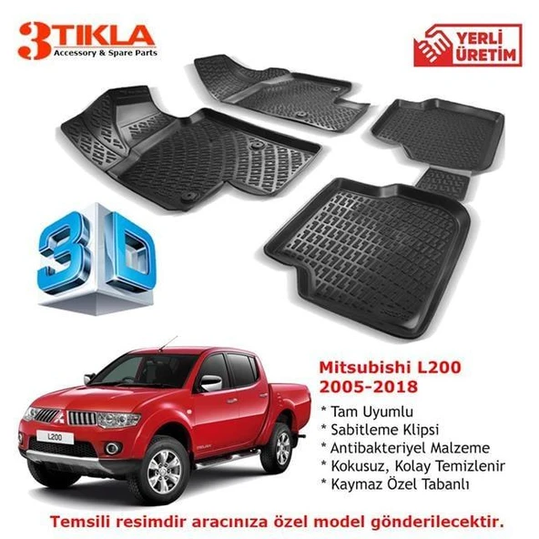 Mitsubishi L200 2005-2018 Premium 3D Havuzlu Paspas Seti ürün görseli 1