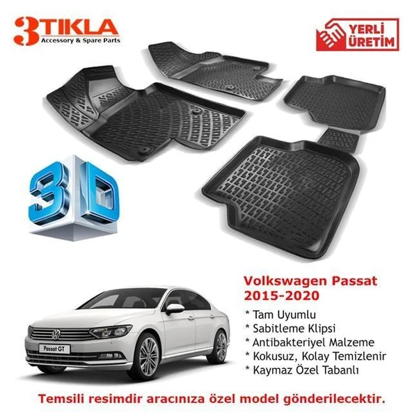 Volkswagen Passat 2015-2020 Premium 3D Havuzlu Paspas Seti ürün görseli 1