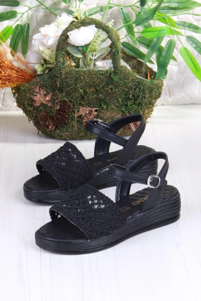 Fort 05-2001 Soft Rahat Toka Detaylı Dantel Örgülü Kadın Sandalet - Resim 5