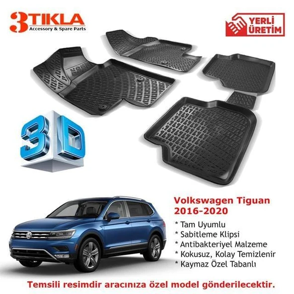 Volkswagen Tiguan 2016-2020 Premium 3D Havuzlu Paspas Seti ürün görseli 1